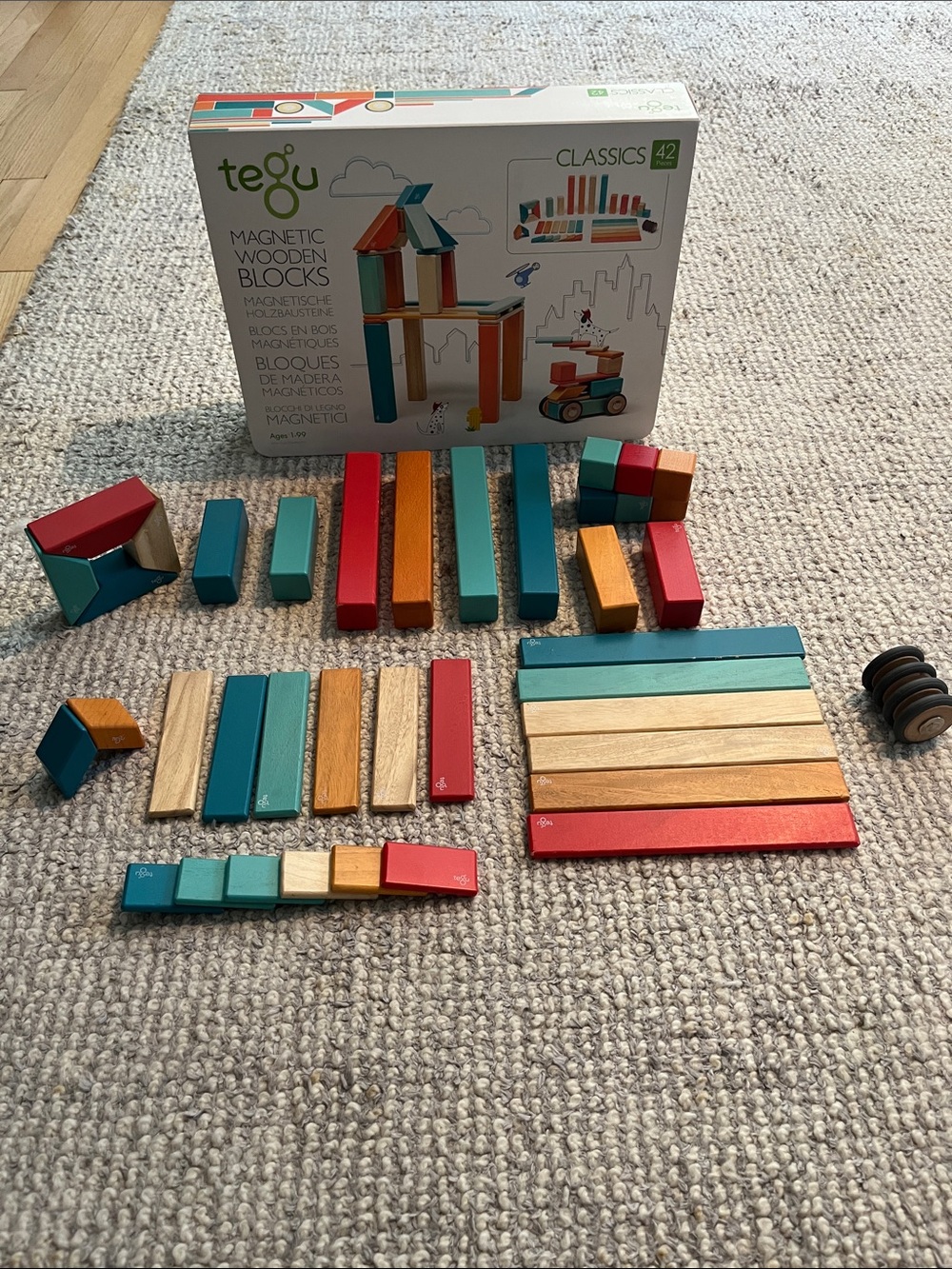 Tegu Magnetic Wooden Building Blocks - Classic 42 pieces - Multicolor